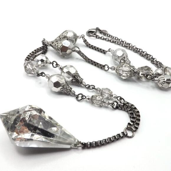 Chico's Long Acrylic Beaded Necklace, Square Chain, Filigree End Caps, 33 Inches - Picture 8 of 9